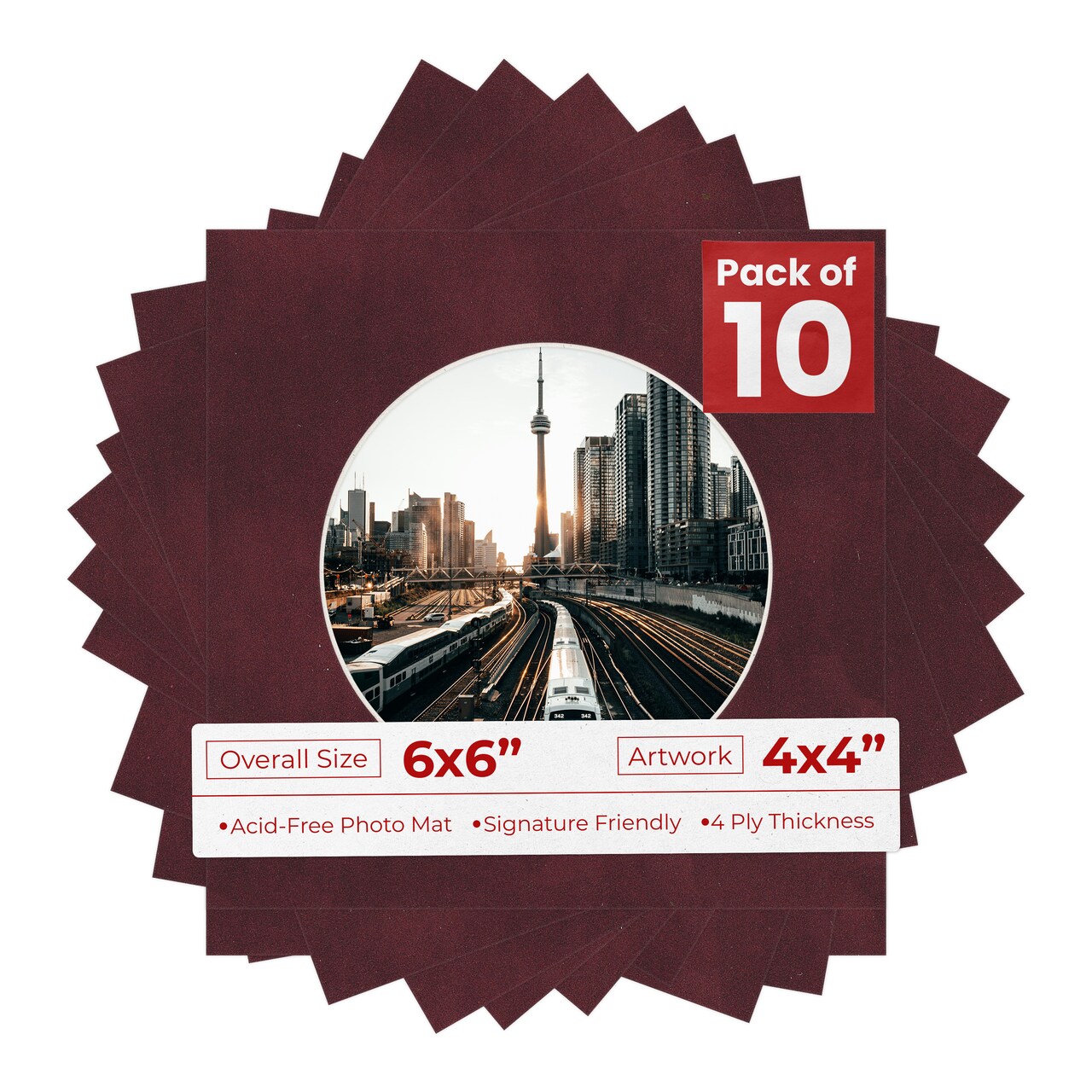 Dark Red Suede Mat Board for 6x6 Frames - Circle Opening for 4x4 Photos